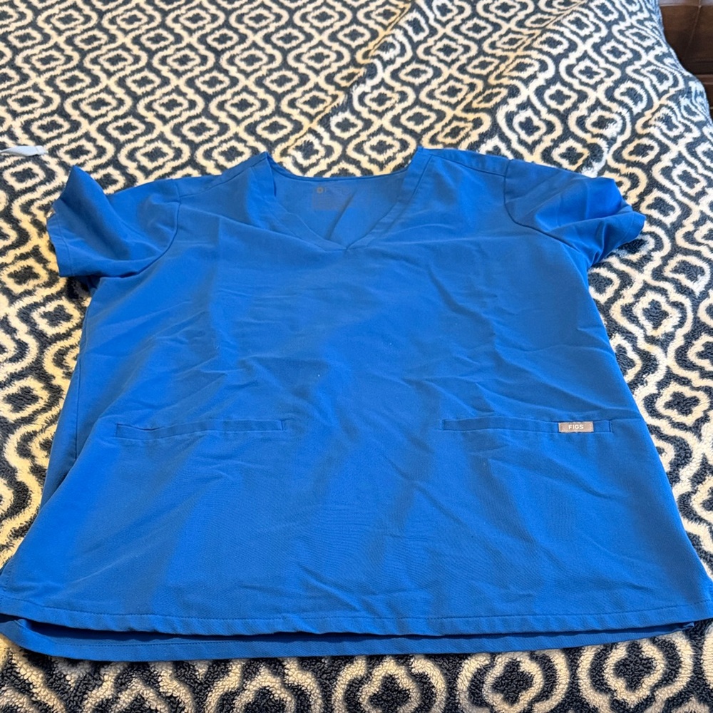 Blue V-Neck Medical Scrub Top by (unbranded)